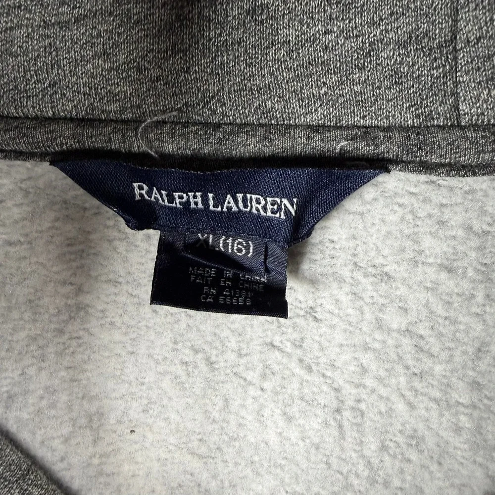 Ralph Lauren Kids Gray Sweatshirt Dress Toggle Neck Patch Logo Red Stripe‎ XL 16